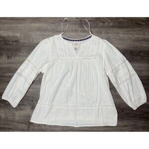 Women's Knox Rose White Peasant Blouse Pullover Size Small Rayon Cotton